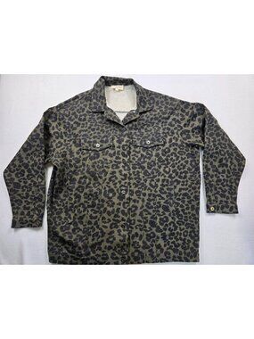 Leopard Print Button-Up Oversized Dernim Jacket Vanilla Bay Cotton Large